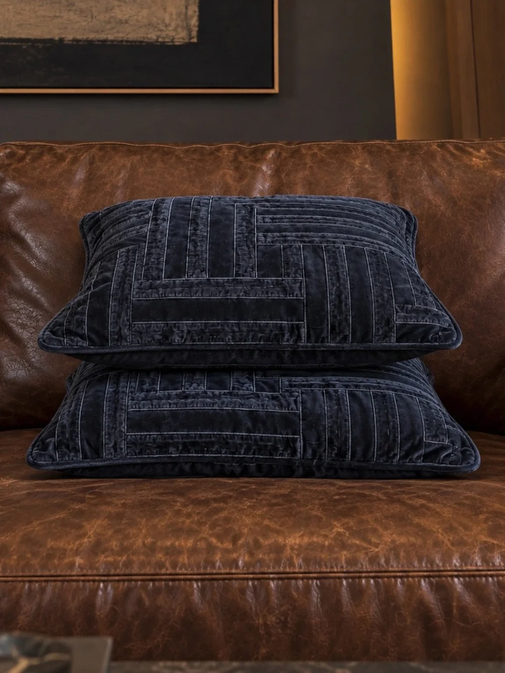 Pair Z Gallerie Labyrinth / Maze Velvet Geometric Pillow Covers 21 1/4”